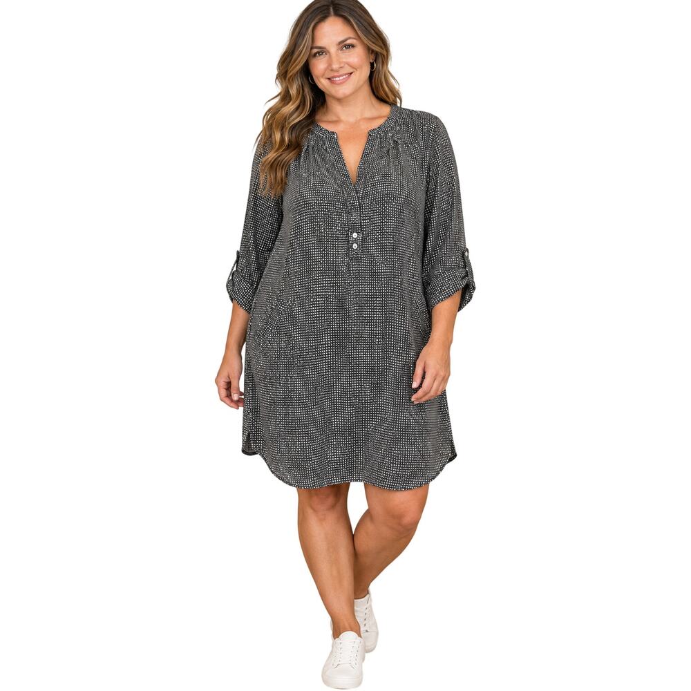 Joie sz L mini star print 4th of july black white lightweight dress v neck comfy
